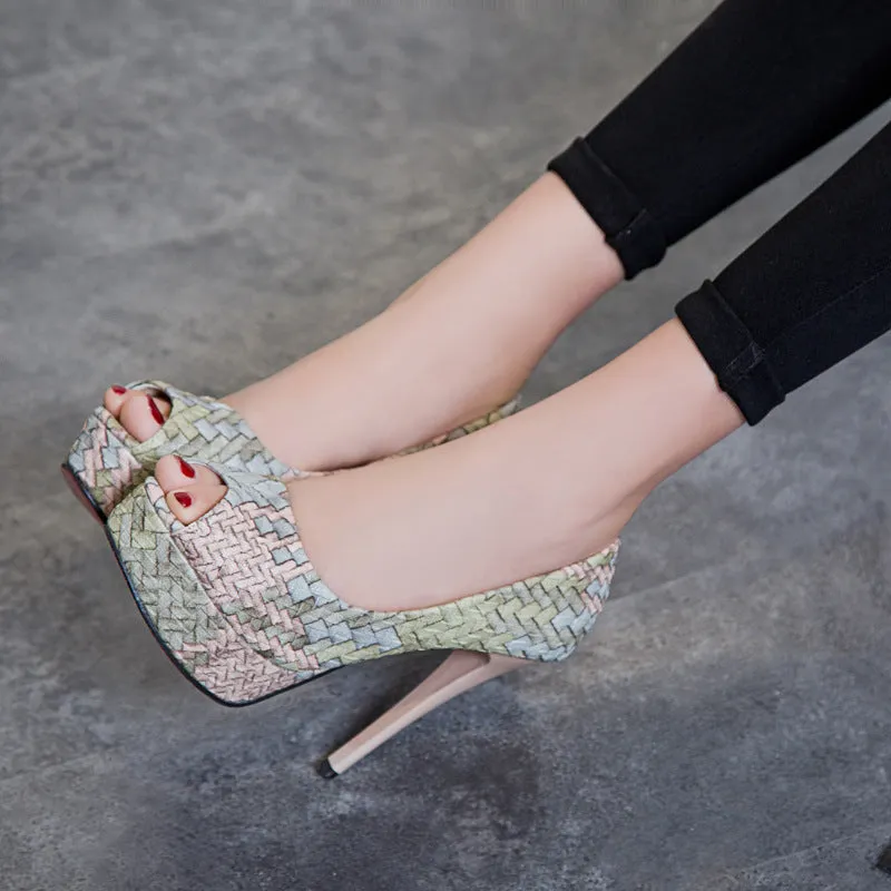 Colorful Peep Toe Platform Stiletto High Heel Sandals