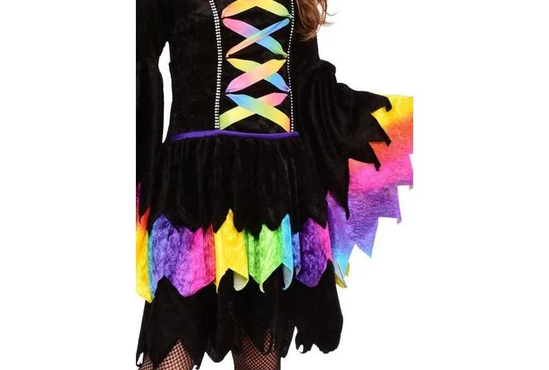 Colorful Rainbow Witch Costume for Kids | Halloween Dress & Hat