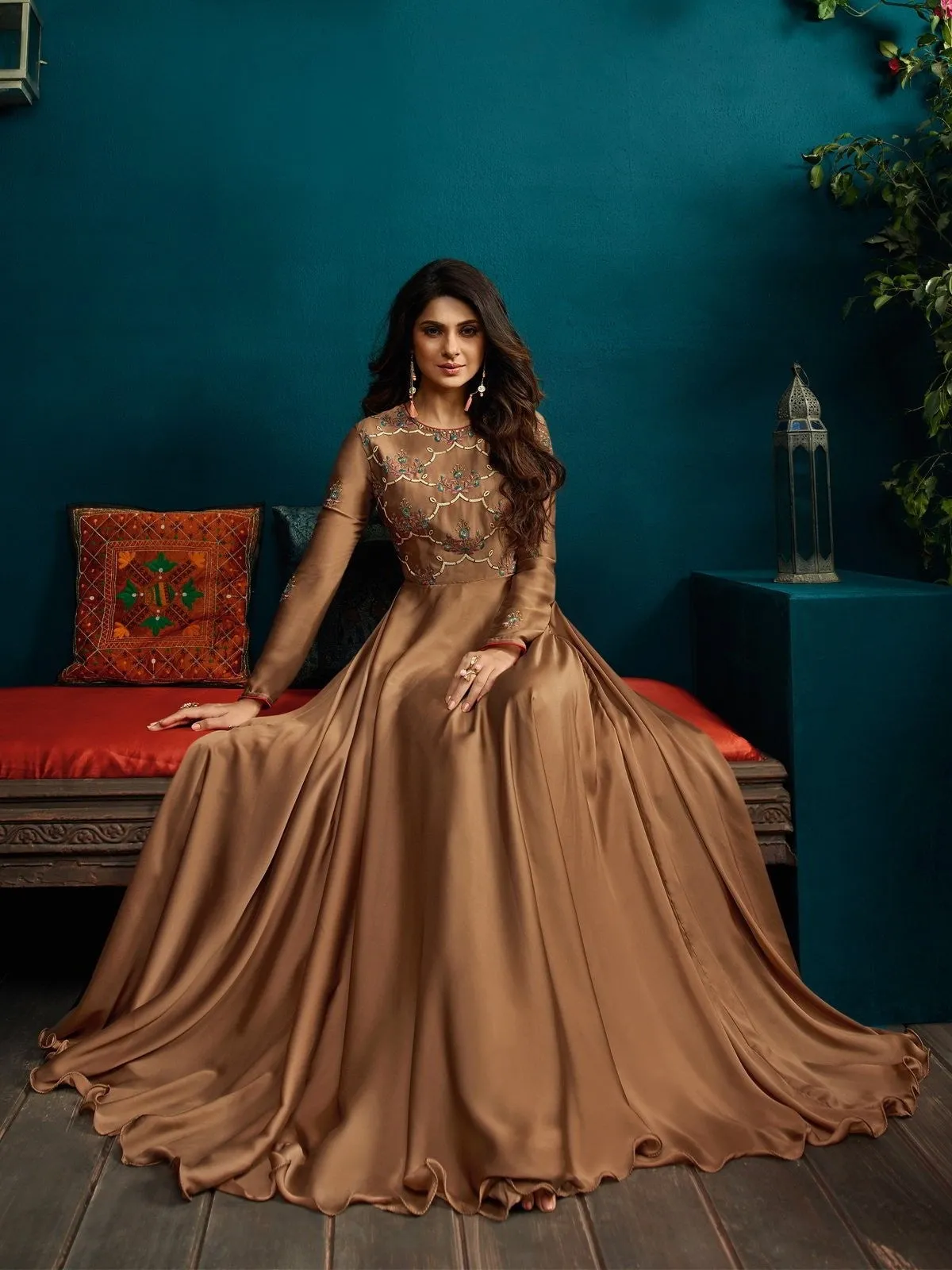 Copper All Over Minimalist Embroidered Anarkali