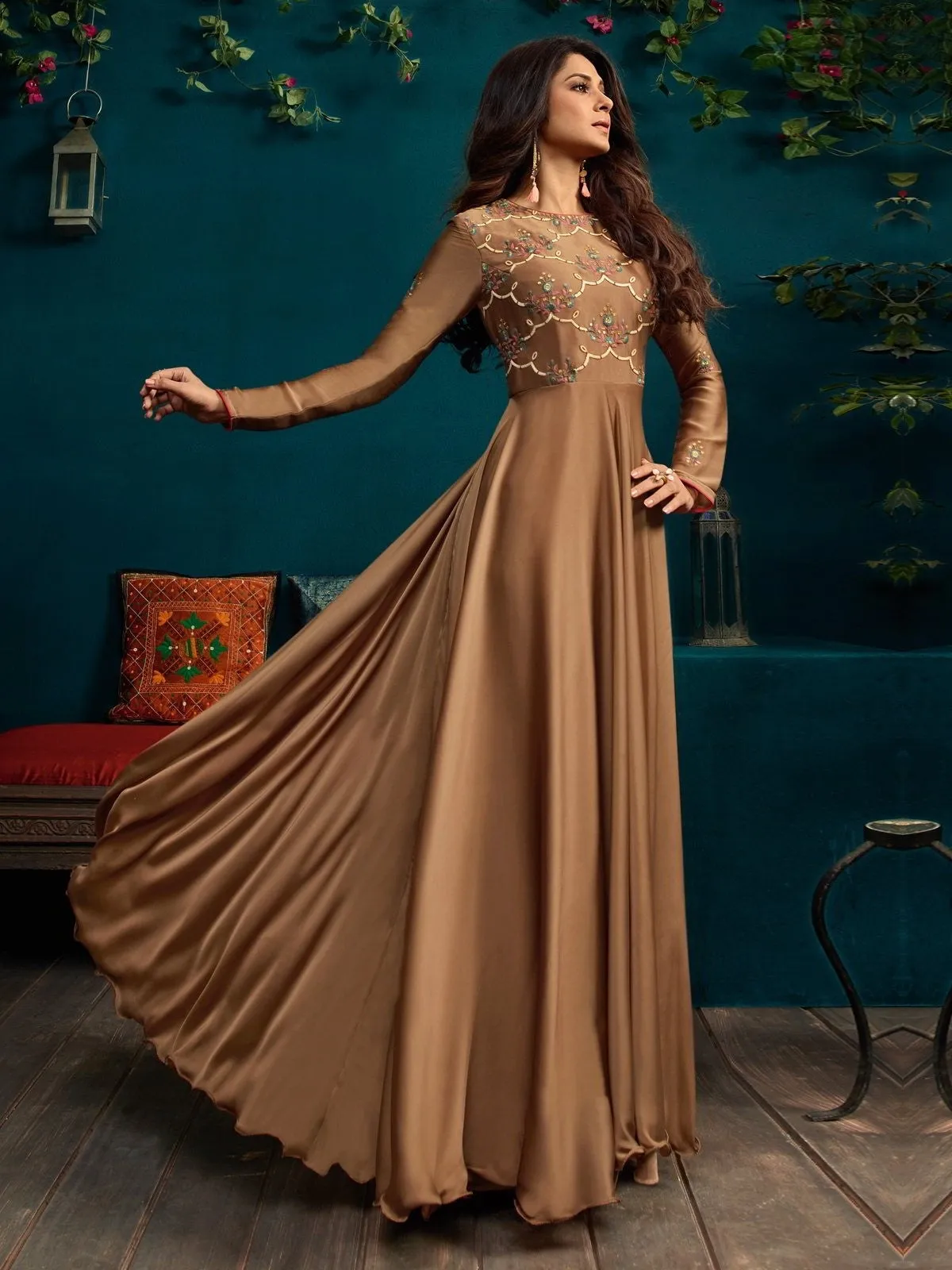 Copper All Over Minimalist Embroidered Anarkali