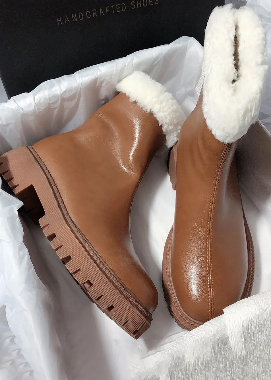 Cozy Genuine Leather Faux Shearling Lined Booties