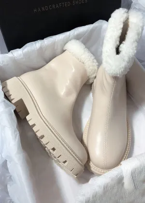 Cozy Genuine Leather Faux Shearling Lined Booties