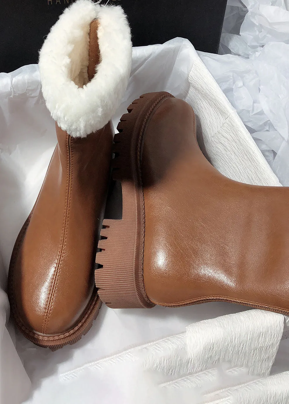 Cozy Genuine Leather Faux Shearling Lined Booties