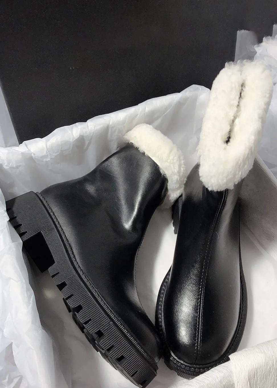 Cozy Genuine Leather Faux Shearling Lined Booties