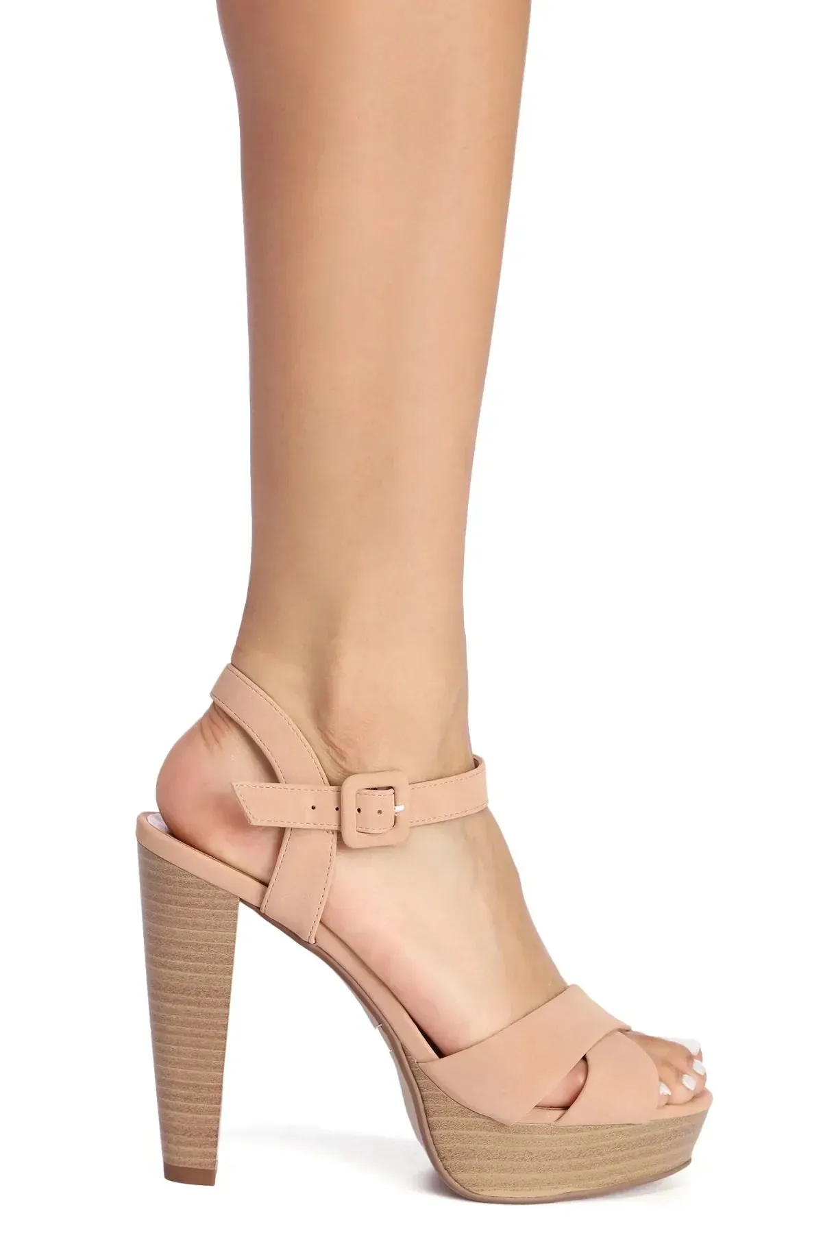 Criss Cross Stacked Platform Heels