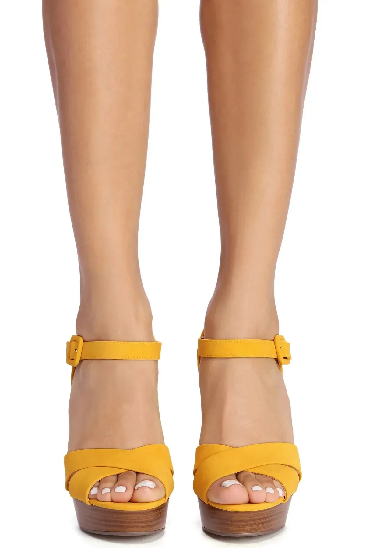 Criss Cross Stacked Platform Heels