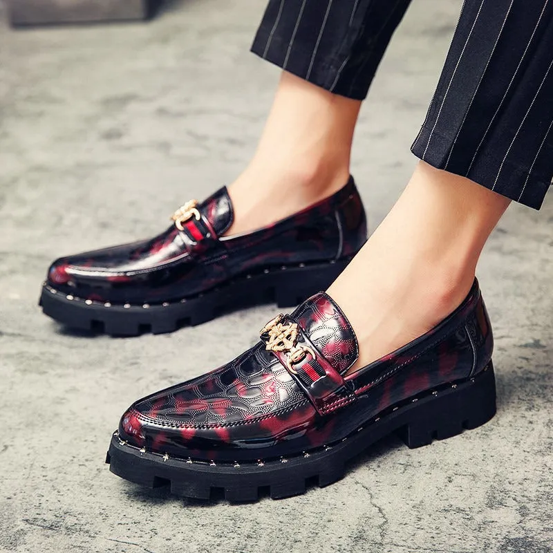 Cross-border crocodile pattern men's leather shoes Korean style trend versatile bright men's shoes British casual slip-on hairstylist
