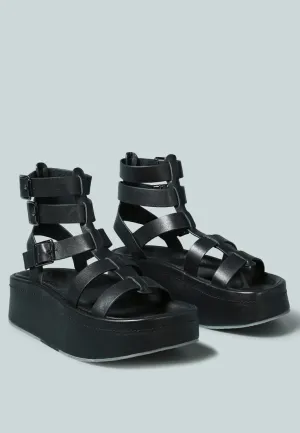 CRUZ Gladiator Platform Leather Sandal in Black