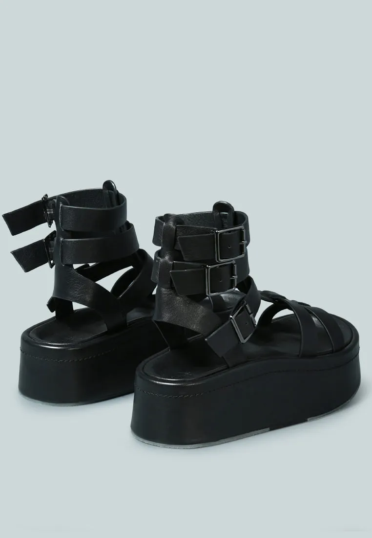 CRUZ Gladiator Platform Leather Sandal in Black
