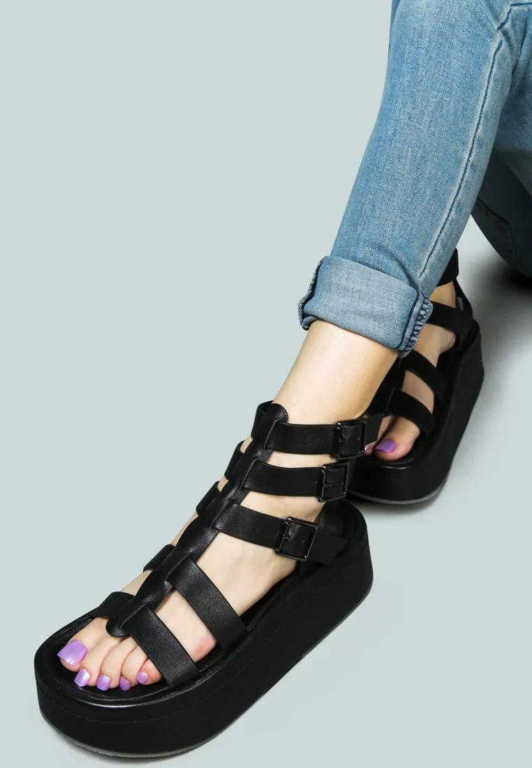 CRUZ Gladiator Platform Leather Sandal in Black