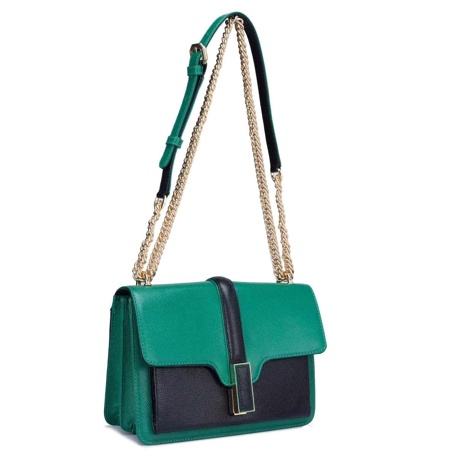 Da Milano Genuine Leather Green & Black Sling Bag (LB-00824)