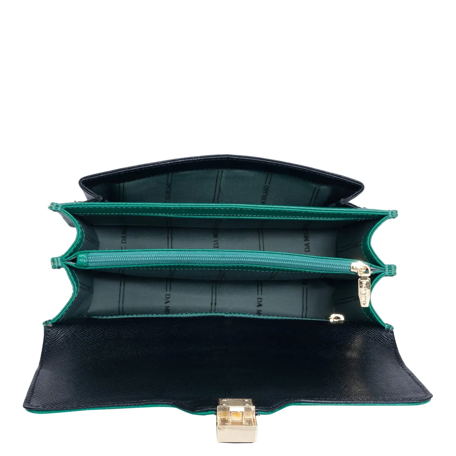 Da Milano Genuine Leather Green & Black Sling Bag (LB-00824)