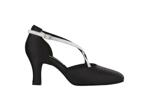 Dance Naturals 726 Accademia Black Leather Round Toe Smooth Ballroom Shoe with Silver Criss-Cross Strap