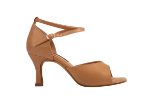 Dance Naturals Forcola Tan Leather Ladies Tango Dance Shoe with Open Toe and Cross Ankle Strap