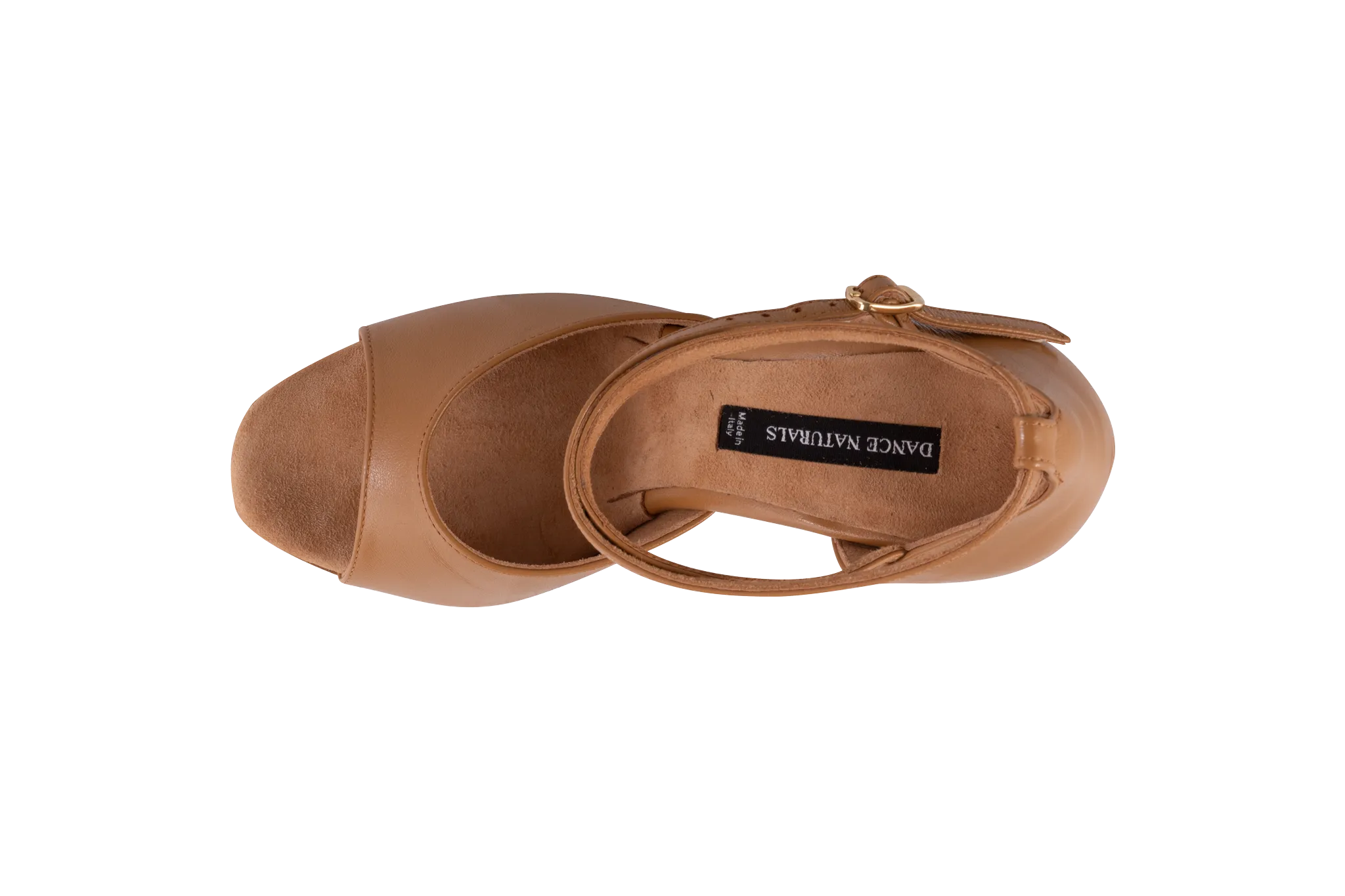Dance Naturals Forcola Tan Leather Ladies Tango Dance Shoe with Open Toe and Cross Ankle Strap