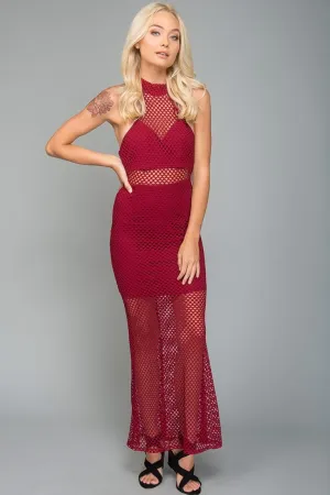 Danielle Halter Mesh Dress Burgundy