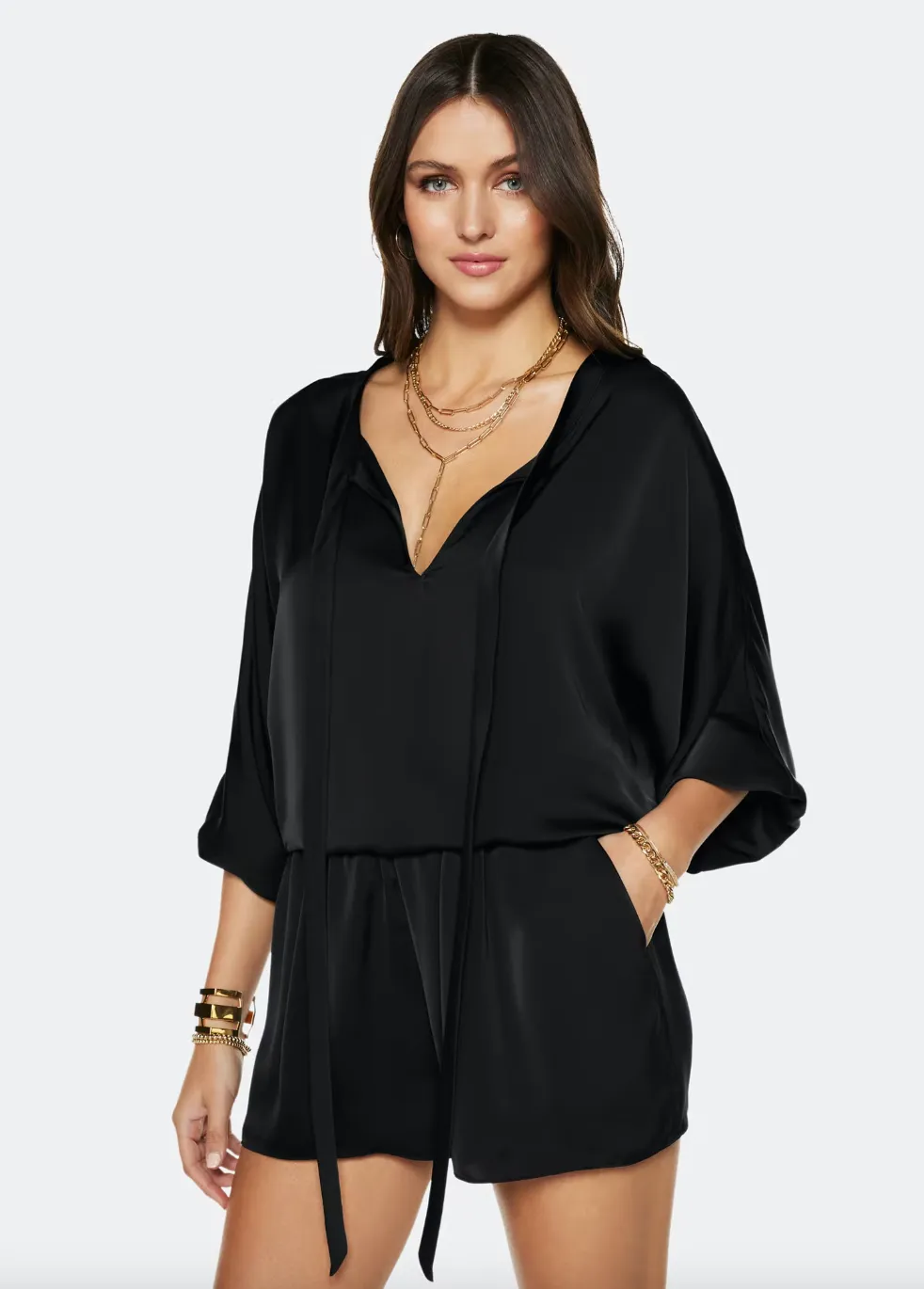 Diane V Neck Romper - Black