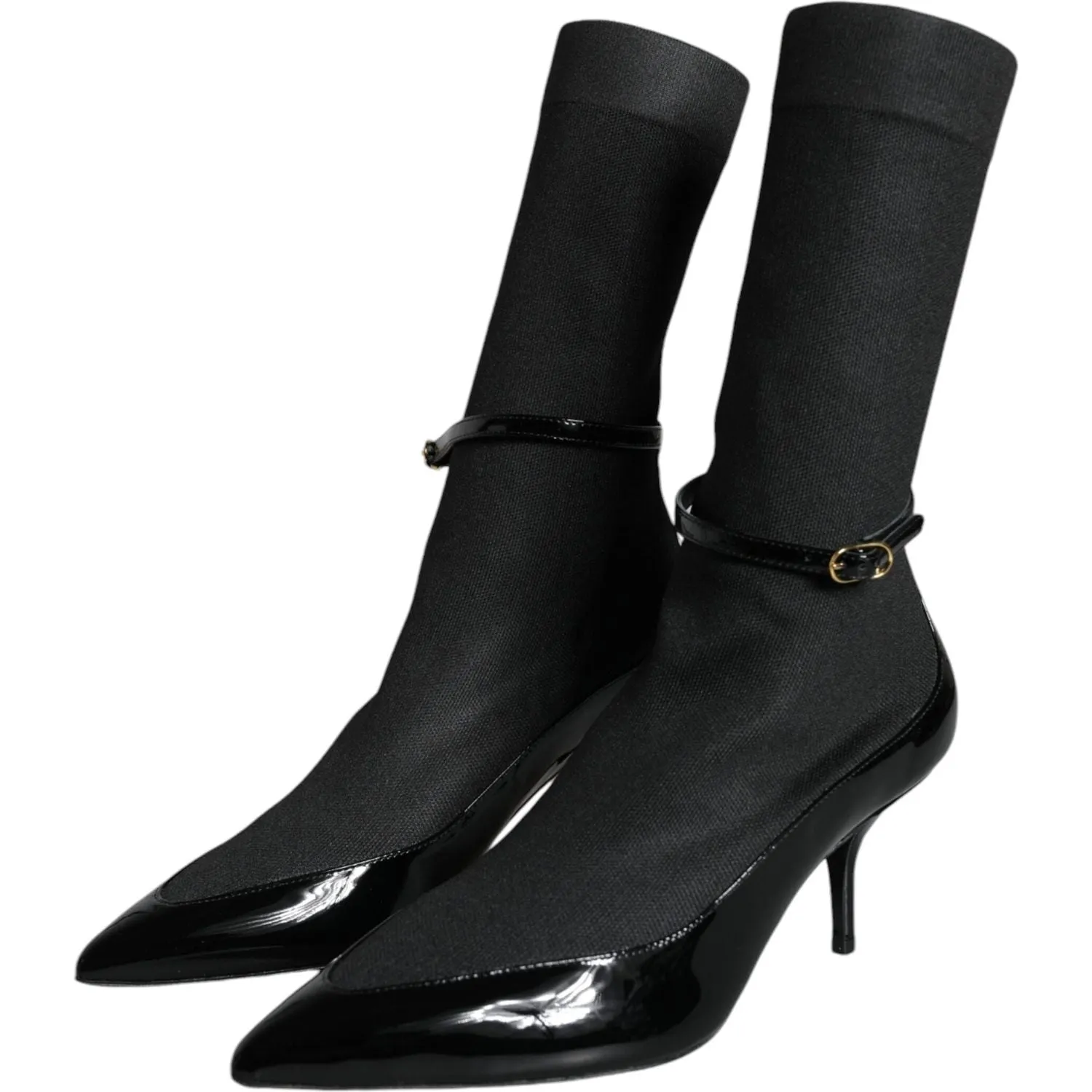 Dolce & Gabbana Black Leather Stilettos Booties Socks Shoes
