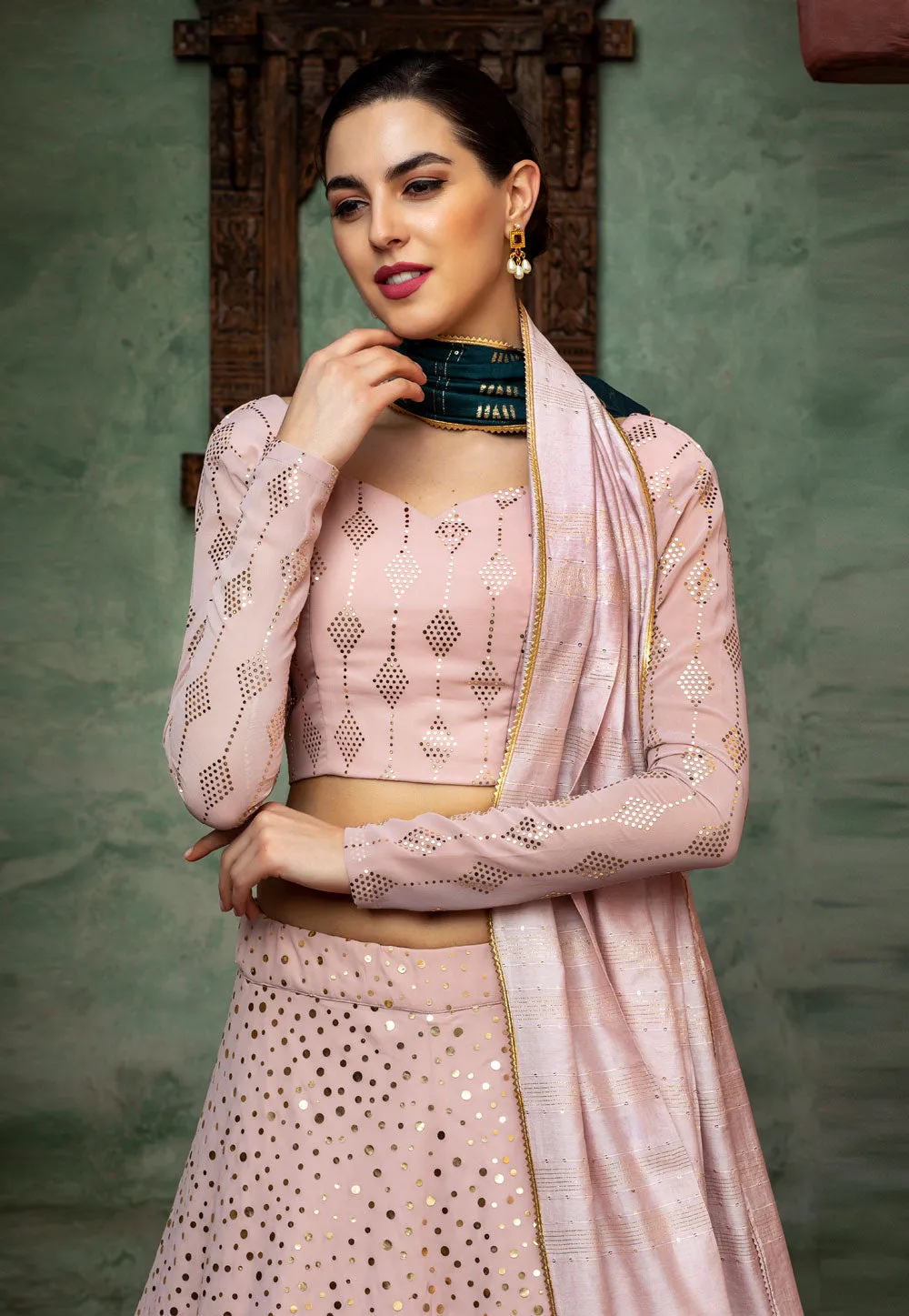 Dusky Pink Multi Embroidered Lehenga Choli