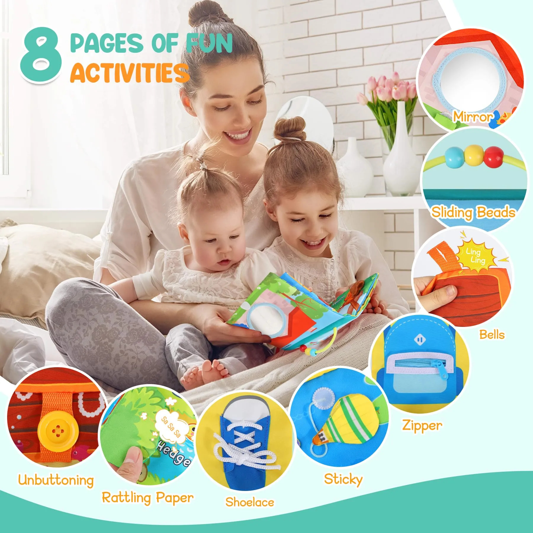 fabric book baby, baby mirror toy with crackle book, baby toy toy quiet book