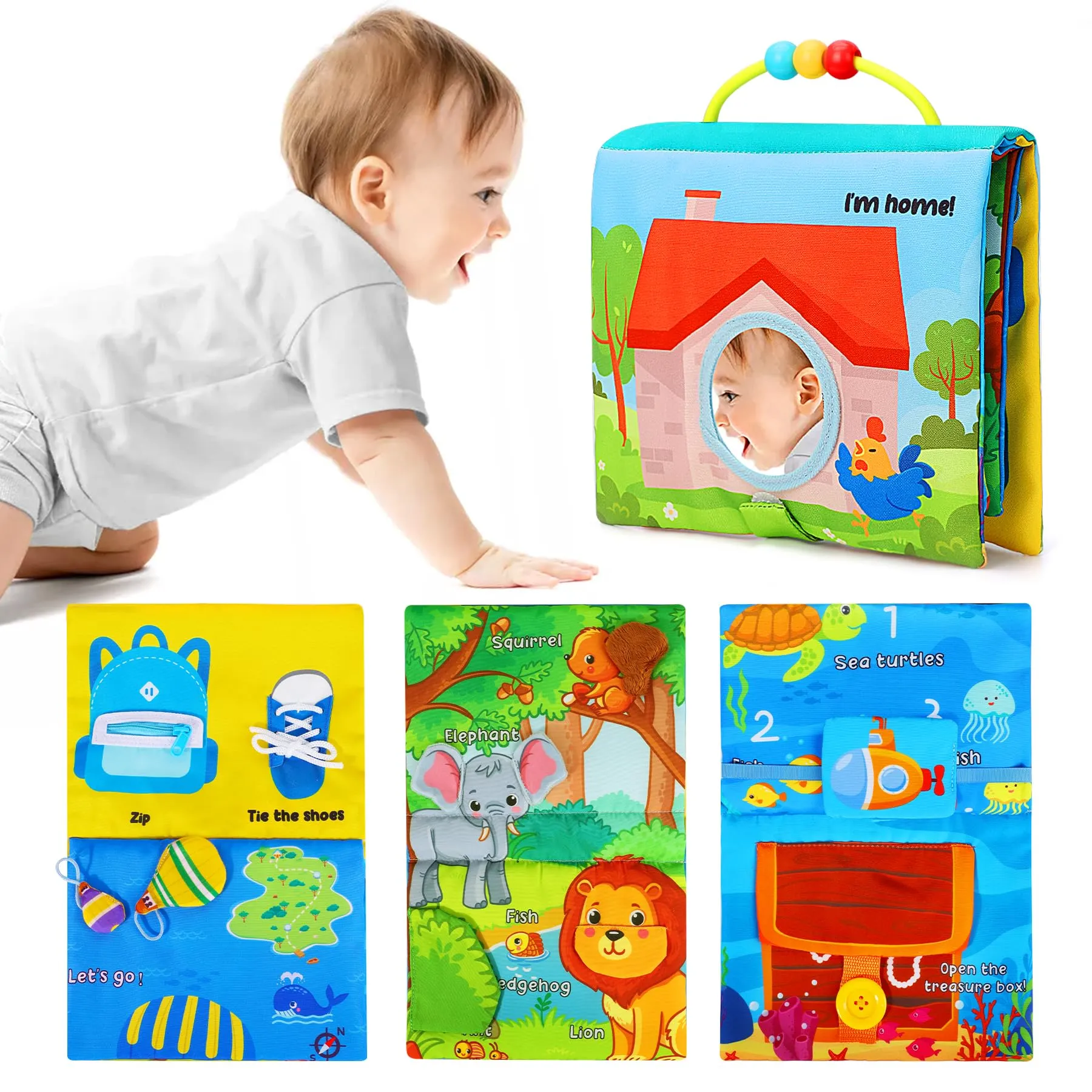fabric book baby, baby mirror toy with crackle book, baby toy toy quiet book