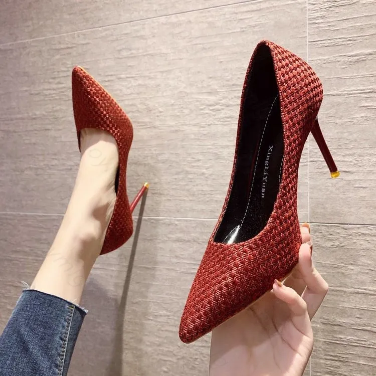 Fashionkova  2022 Black White Shoes Woman Heel High Heels Shallow Pumps Suede Leather Wedding Stilettos Pumps Sexy Women Shoes