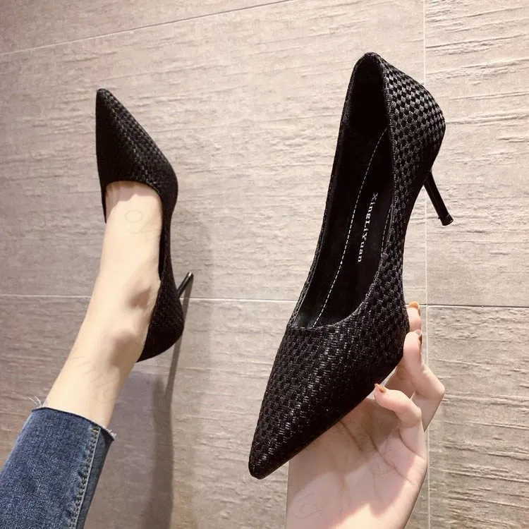Fashionkova  2022 Black White Shoes Woman Heel High Heels Shallow Pumps Suede Leather Wedding Stilettos Pumps Sexy Women Shoes