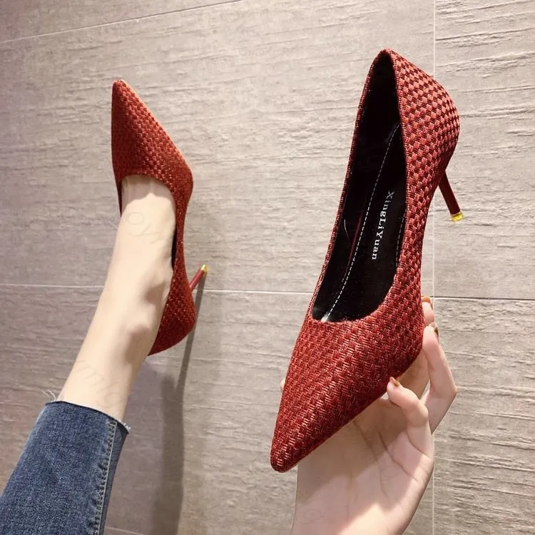 Fashionkova  2022 Black White Shoes Woman Heel High Heels Shallow Pumps Suede Leather Wedding Stilettos Pumps Sexy Women Shoes