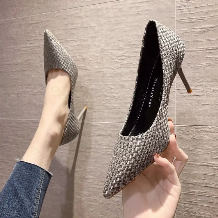 Fashionkova  2022 Black White Shoes Woman Heel High Heels Shallow Pumps Suede Leather Wedding Stilettos Pumps Sexy Women Shoes