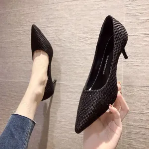 Fashionkova  2022 Black White Shoes Woman Heel High Heels Shallow Pumps Suede Leather Wedding Stilettos Pumps Sexy Women Shoes