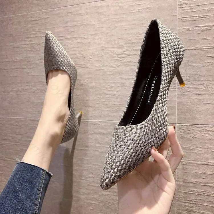 Fashionkova  2022 Black White Shoes Woman Heel High Heels Shallow Pumps Suede Leather Wedding Stilettos Pumps Sexy Women Shoes