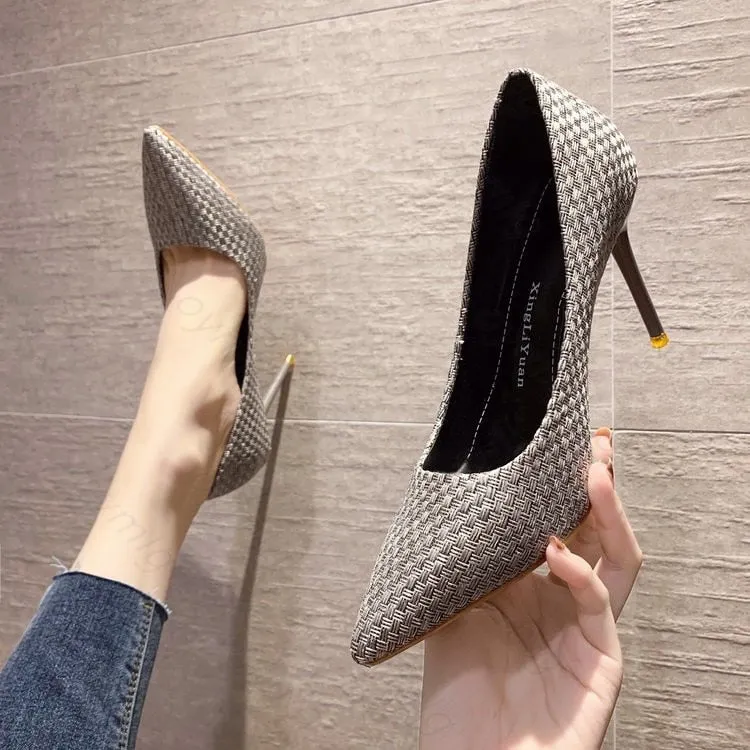 Fashionkova  2022 Black White Shoes Woman Heel High Heels Shallow Pumps Suede Leather Wedding Stilettos Pumps Sexy Women Shoes