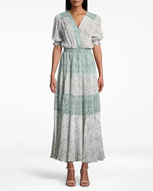 Flower Dust Combo Maxi Dress In Aqua Ivory