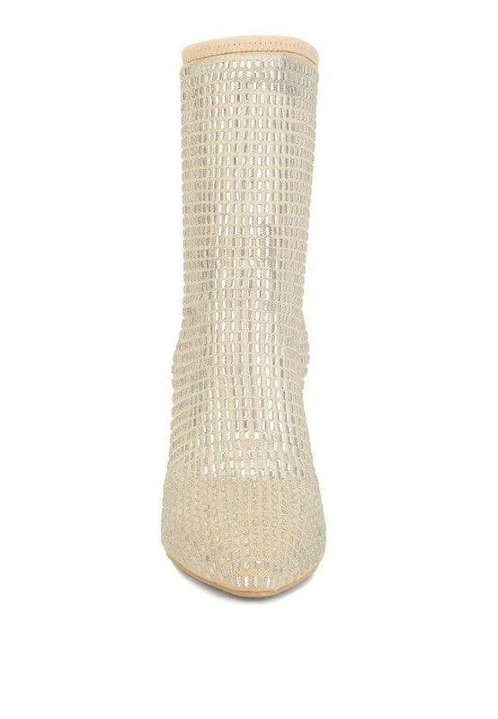 Fortunate Rhinestones Embellished Mesh Boots