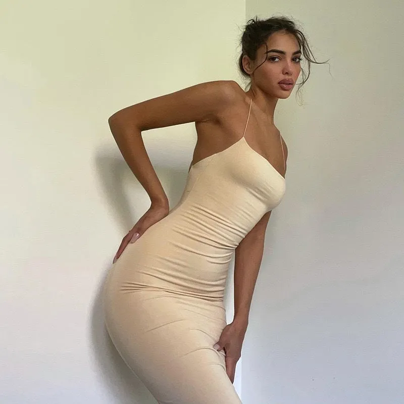 GBOLSOS 2025 cross-border ins style New new suspender women's clothing is fashionable, simple and generous, slim-fitting rear split-ended dress women