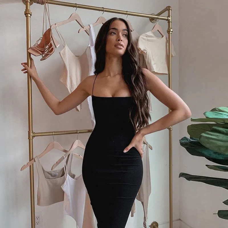 GBOLSOS 2025 cross-border ins style New new suspender women's clothing is fashionable, simple and generous, slim-fitting rear split-ended dress women