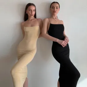 GBOLSOS 2025 cross-border ins style New new suspender women's clothing is fashionable, simple and generous, slim-fitting rear split-ended dress women