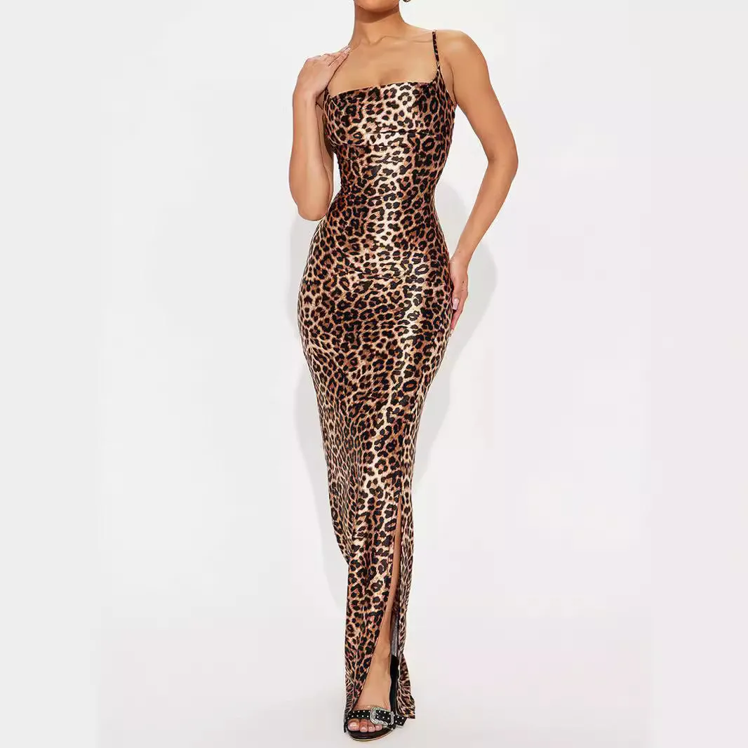GBOLSOS Cross-border  2025 trade 2025 women's clothing New summer new sleeveless slim-fitting sexy leopard print suspender dress
