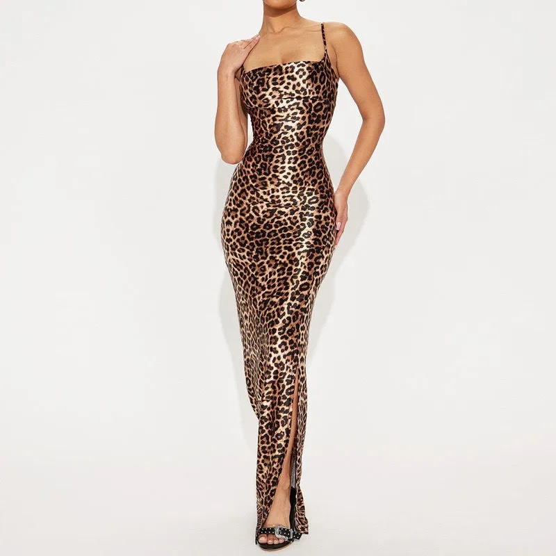 GBOLSOS Cross-border  2025 trade 2025 women's clothing New summer new sleeveless slim-fitting sexy leopard print suspender dress