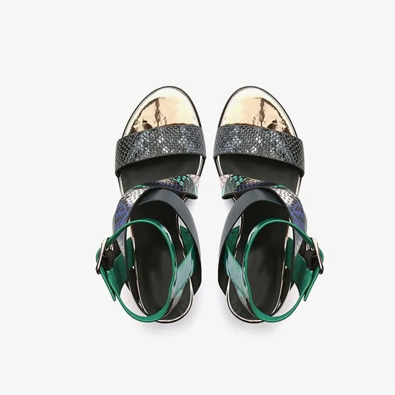 Genuine Cowhide Gladiator Sandals with Colorful Clear Heel