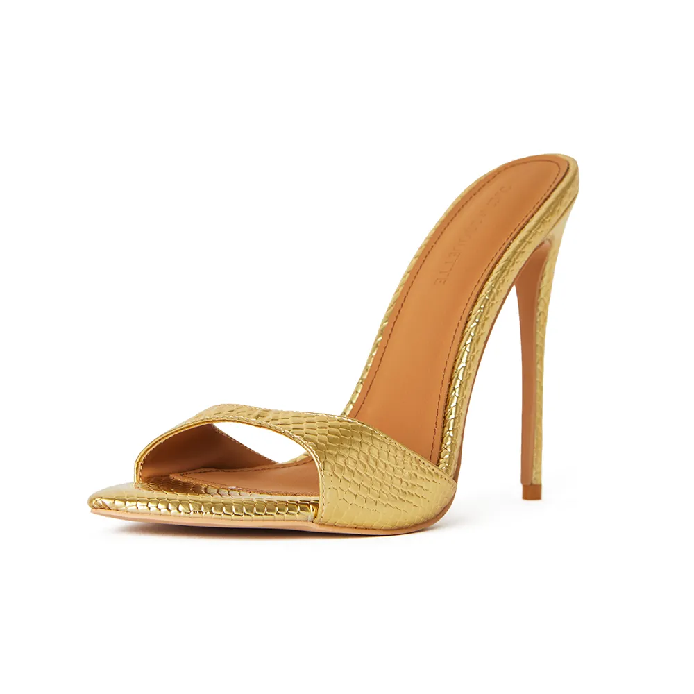 Gia Gold Reptile Vegan Mules 120 mm