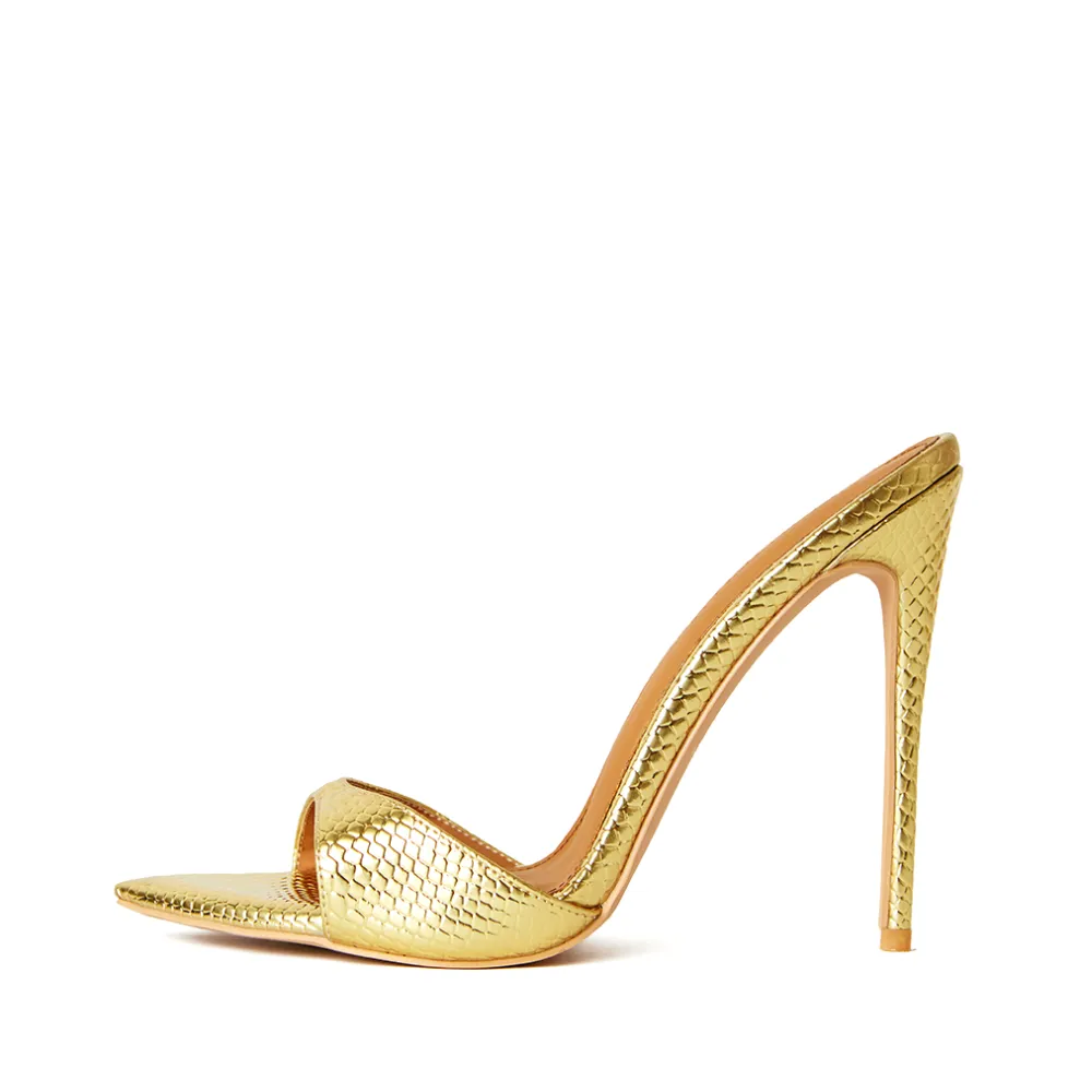 Gia Gold Reptile Vegan Mules 120 mm