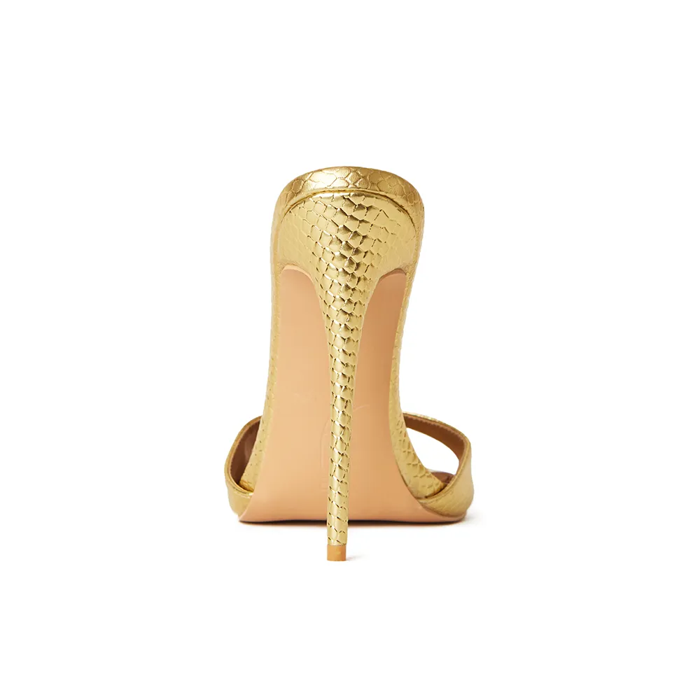 Gia Gold Reptile Vegan Mules 120 mm