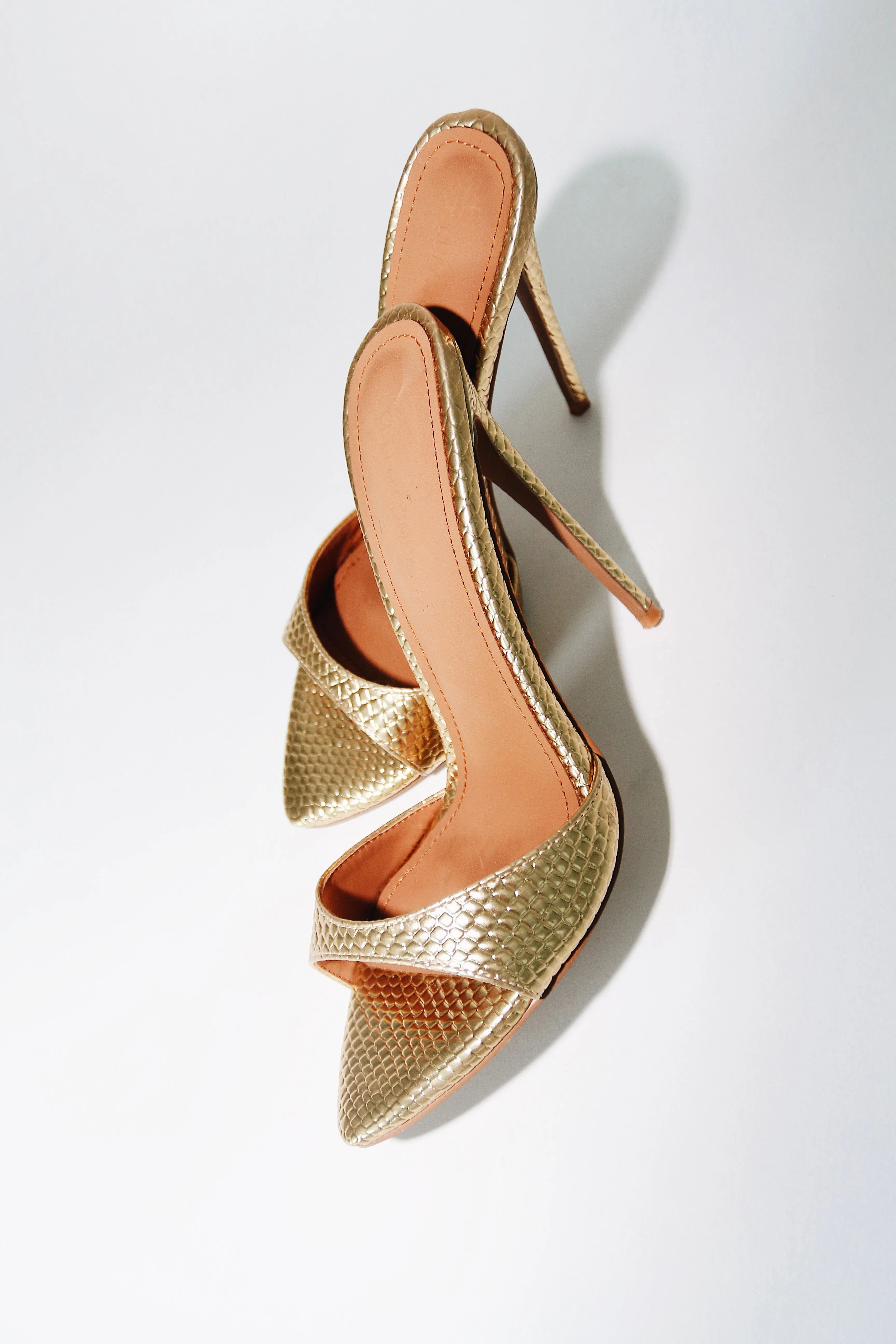 Gia Gold Reptile Vegan Mules 120 mm