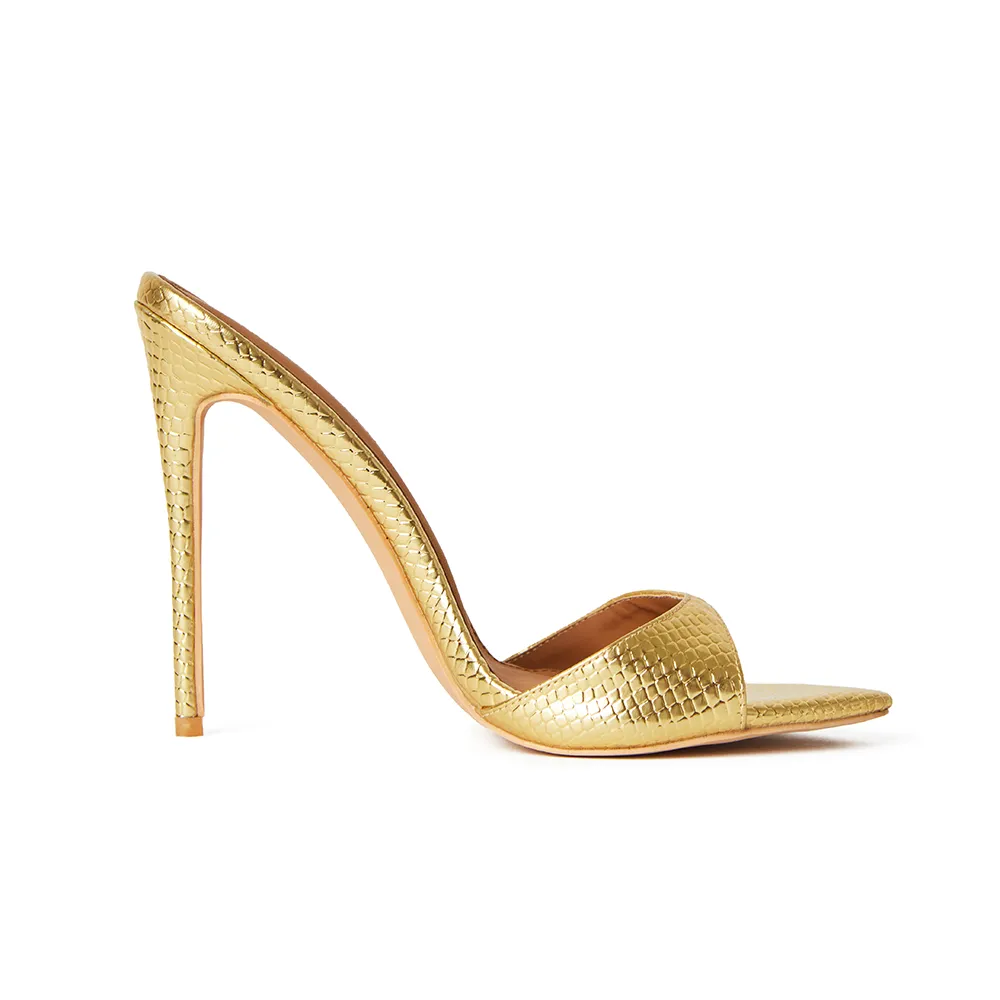 Gia Gold Reptile Vegan Mules 120 mm