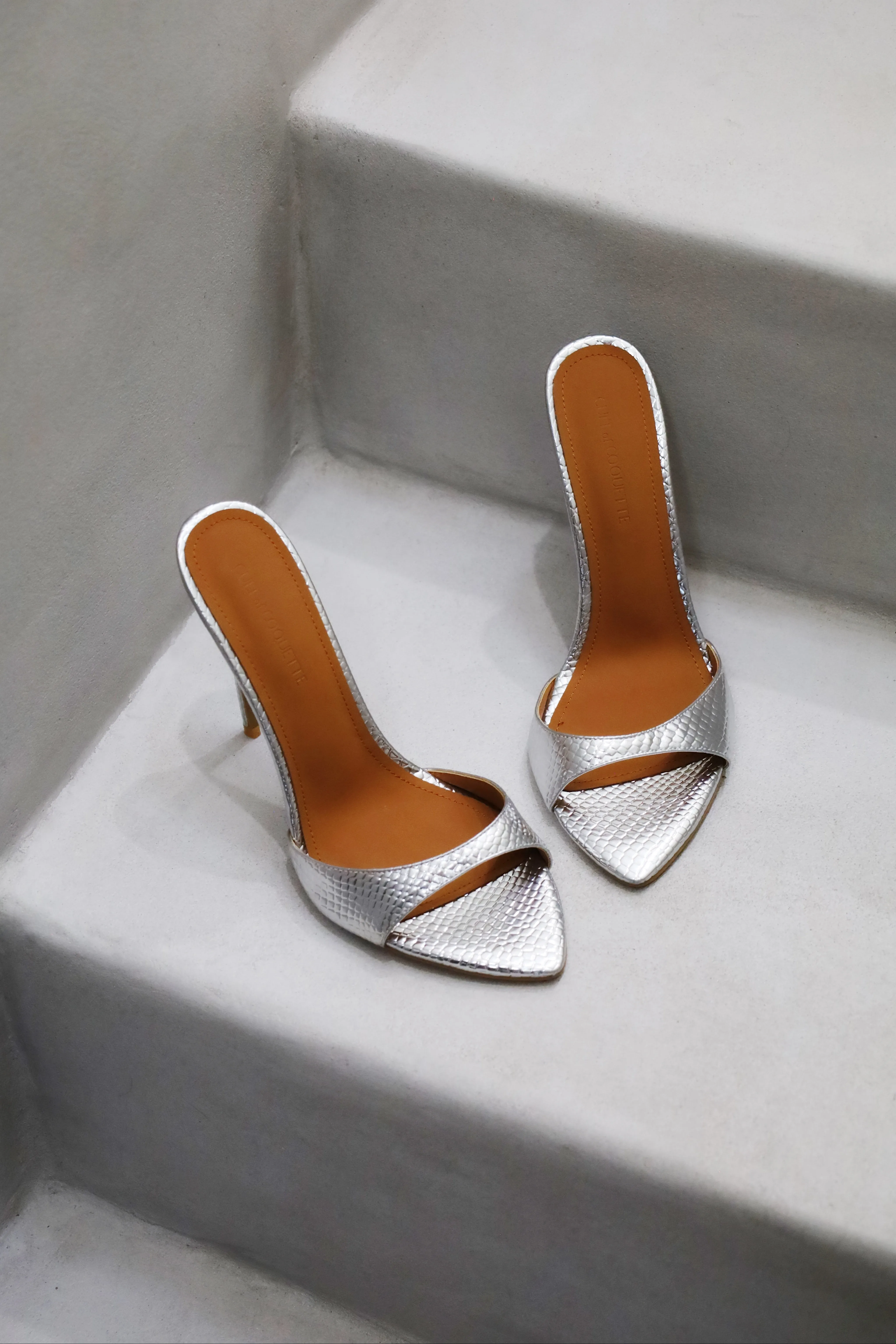 Gia Silver Reptile Vegan Mules 120 mm
