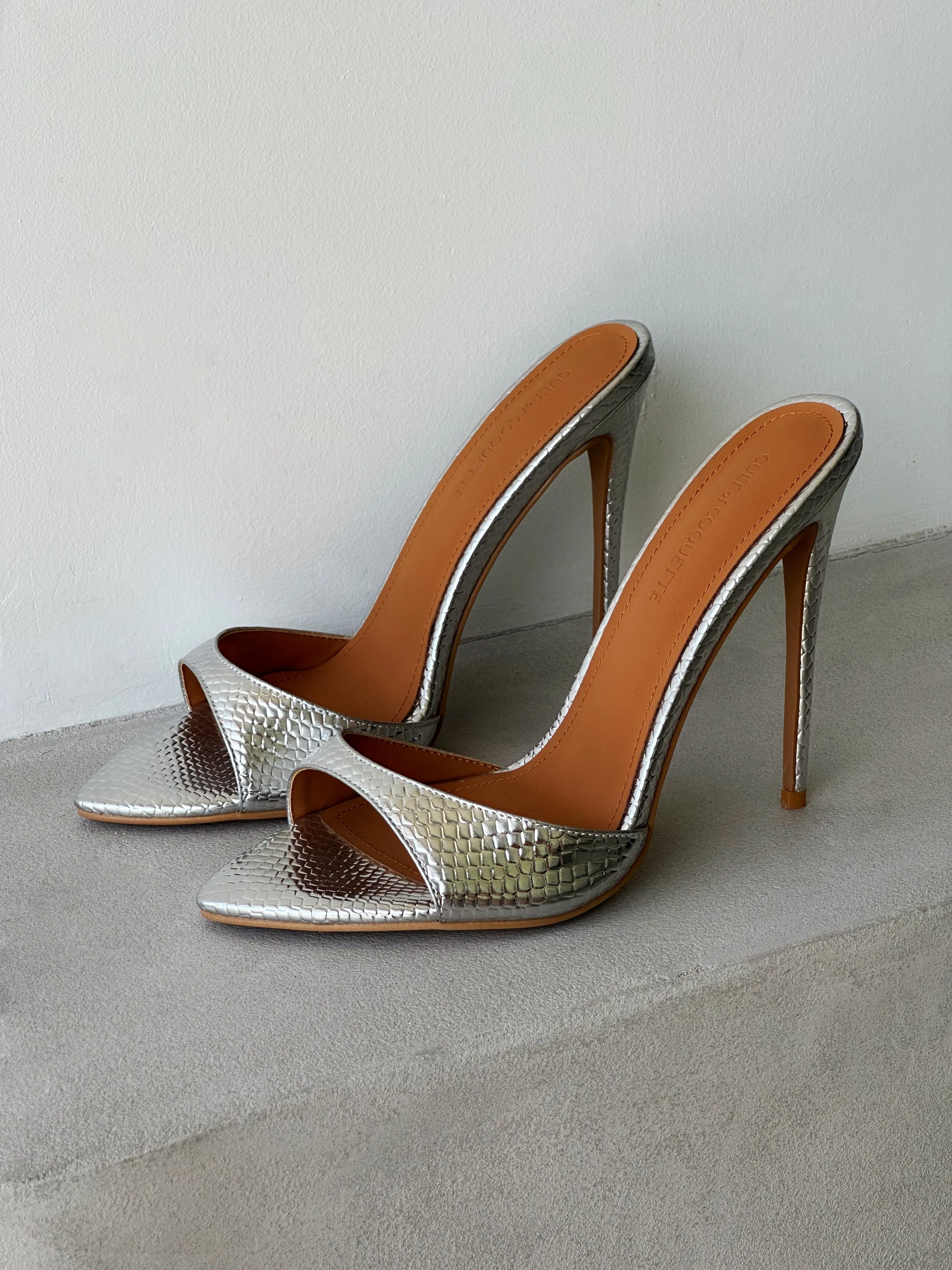 Gia Silver Reptile Vegan Mules 120 mm