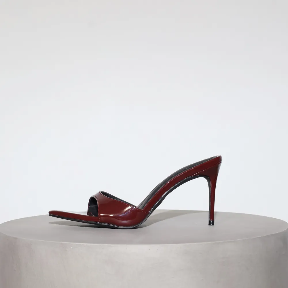 Gia Wine Patent Leather Vegan Mules 80 mm