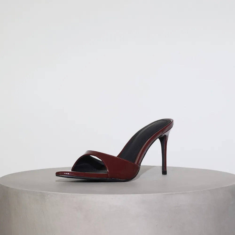Gia Wine Patent Leather Vegan Mules 80 mm