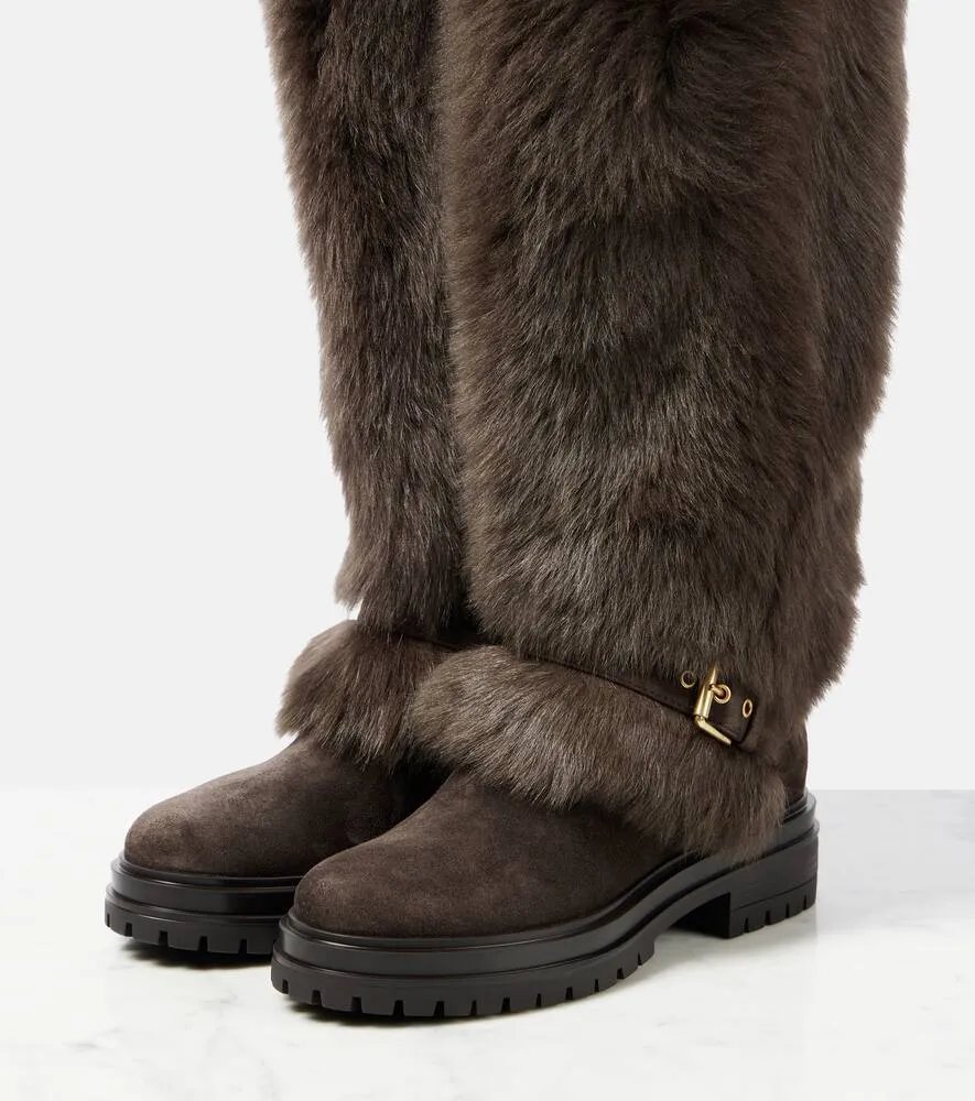 Gianvito Rossi Maverick shearling and suede snow boots